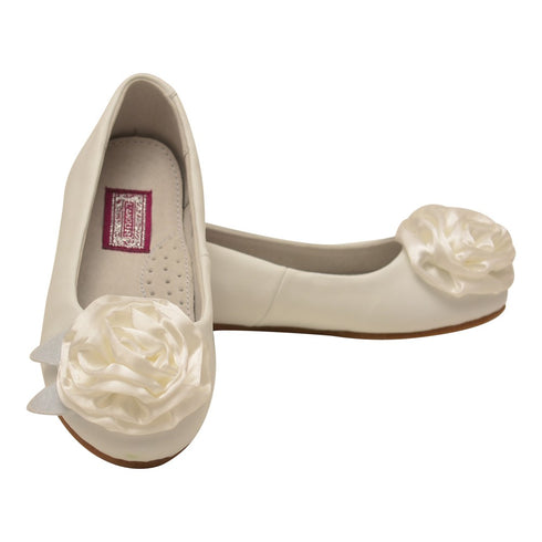 L`Amour Little Girls White Special Occasion Rosette Flats 7-10 Toddler - SophiasStyle.com